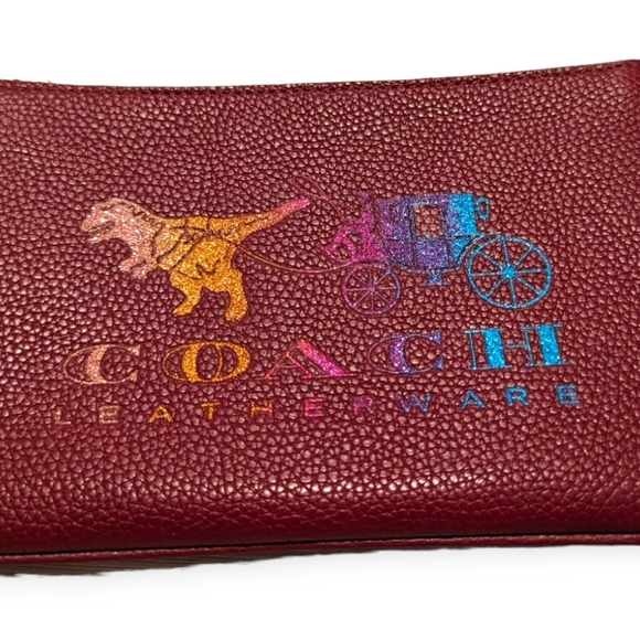 Coach Wristlet Rexy Carriage Deep Red Glitter Wristlet Medium Zip Wallet 88770 - Picture 4 of 10